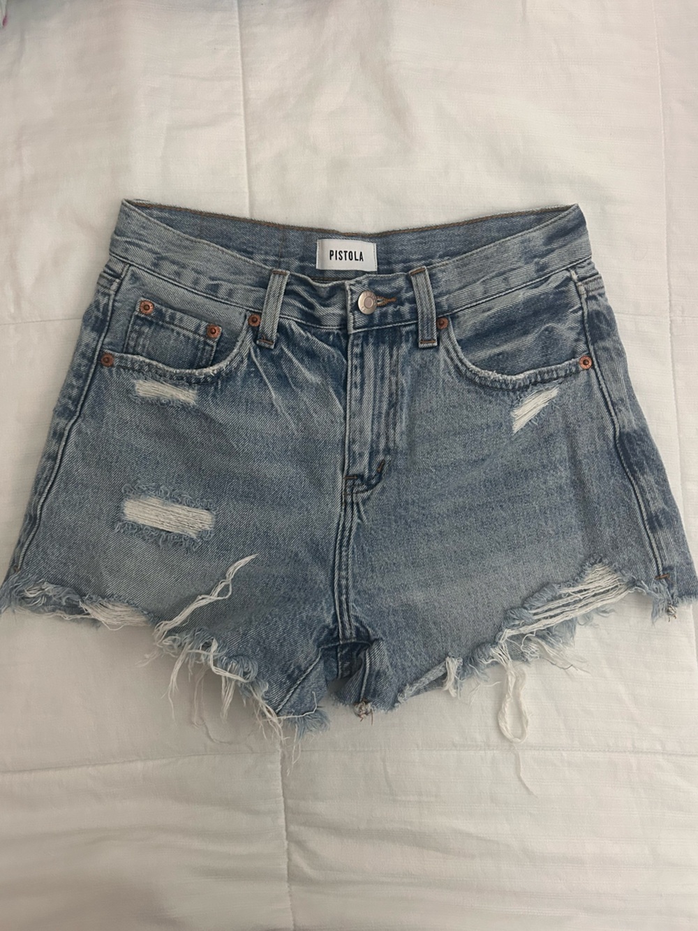 pistola Light Wash Distressed Denim Cutoff Shorts